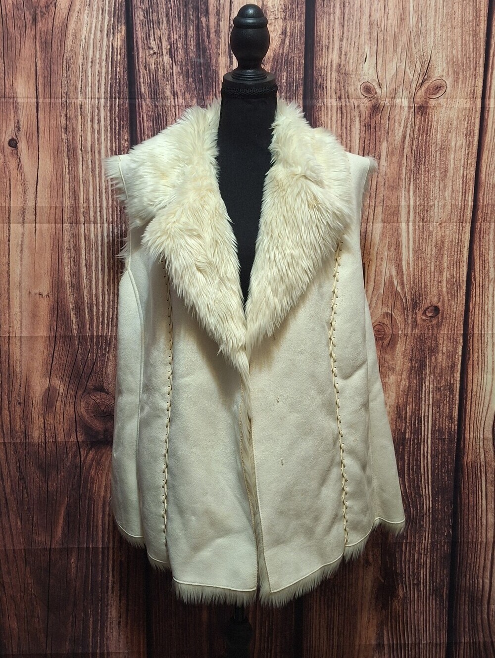 Midnight Velvet Cream Faux Fur Trim Suede-Look Vest Size 3x